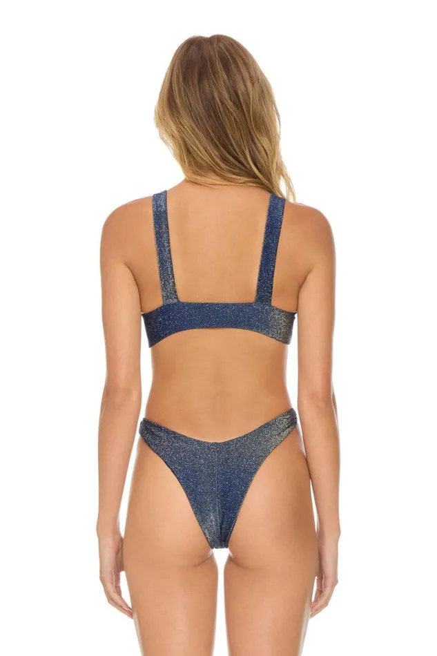 Women Swim Bottoms Aviator Nation Sparkle Riviera Knot Cheeky Bikini Bottoms 8211 Navy