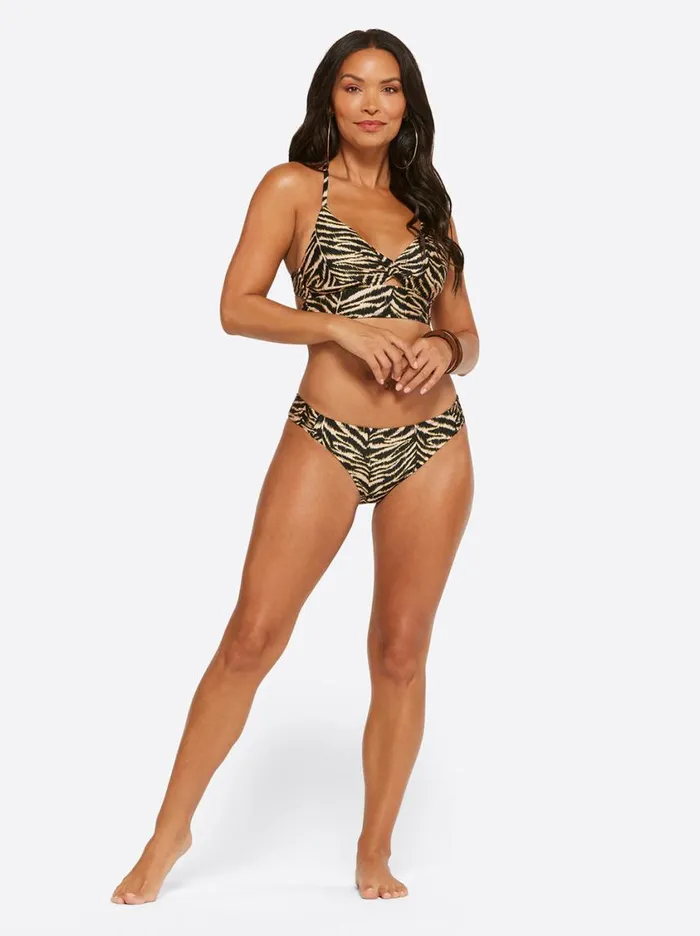 Women Swim Jessica Simpson Eazy Zebra Side Shirred Hipster In Black Multi