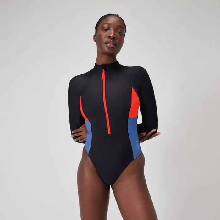 Women Swimming Costumes Speedo Women039s Colourblock Long Sleeve Zip Swimsuit BlackRed Women Swimming Costumes Speedo Women039s Colourblock Long Sleeve Zip Swimsuit BlackRed