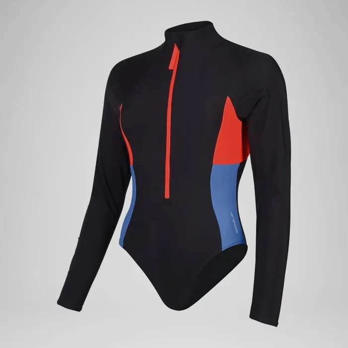 Women Swimming Costumes Speedo Women039s Colourblock Long Sleeve Zip Swimsuit BlackRed Women Swimming Costumes Speedo Women039s Colourblock Long Sleeve Zip Swimsuit BlackRed