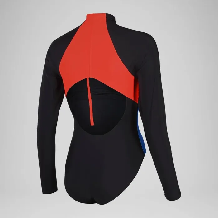 Women Swimming Costumes Speedo Women039s Colourblock Long Sleeve Zip Swimsuit BlackRed Women Swimming Costumes Speedo Women039s Colourblock Long Sleeve Zip Swimsuit BlackRed