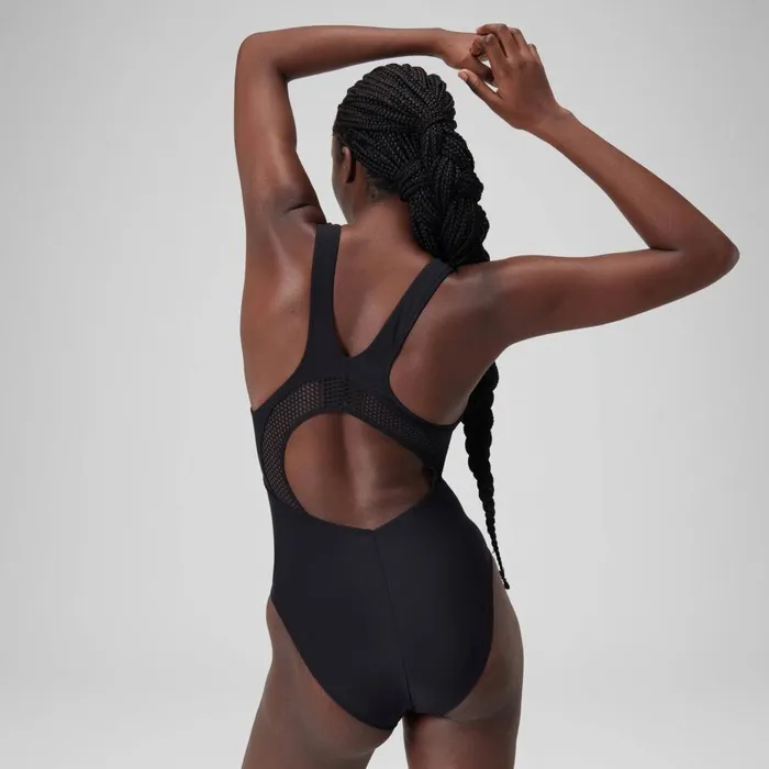 Women Swimming Costumes Speedo Women039s Solid Highneck Scoop Swimsuit Dark Grey