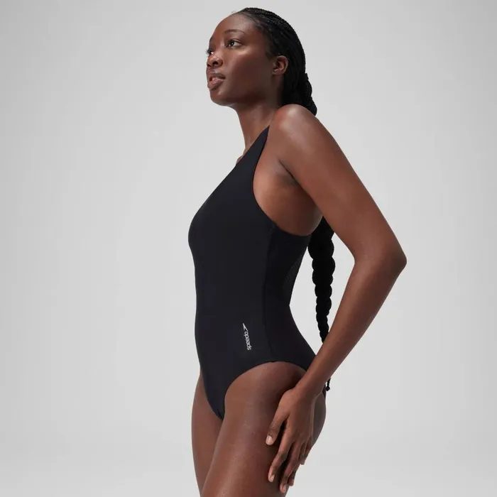 Women Swimming Costumes Speedo Women039s Solid Highneck Scoop Swimsuit Dark Grey
