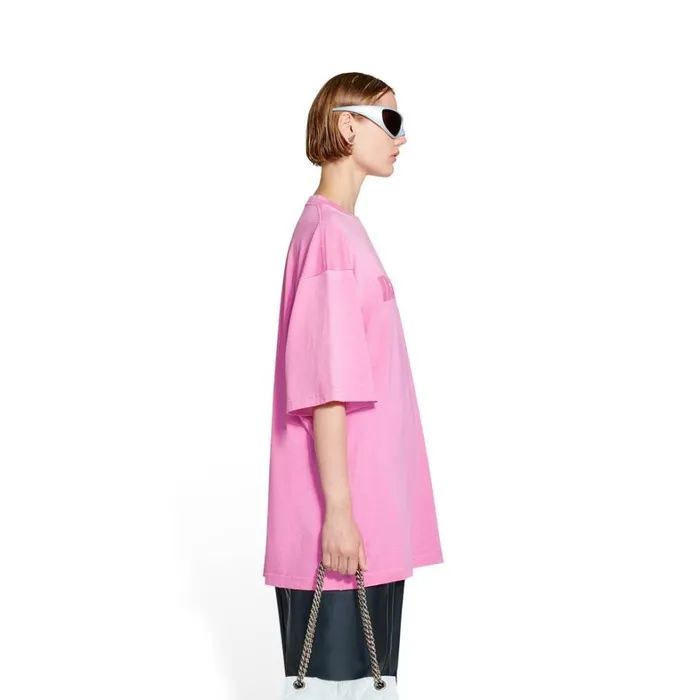 Women Tshirts Balenciaga Caps Tshirt Boxy Fit In Pink