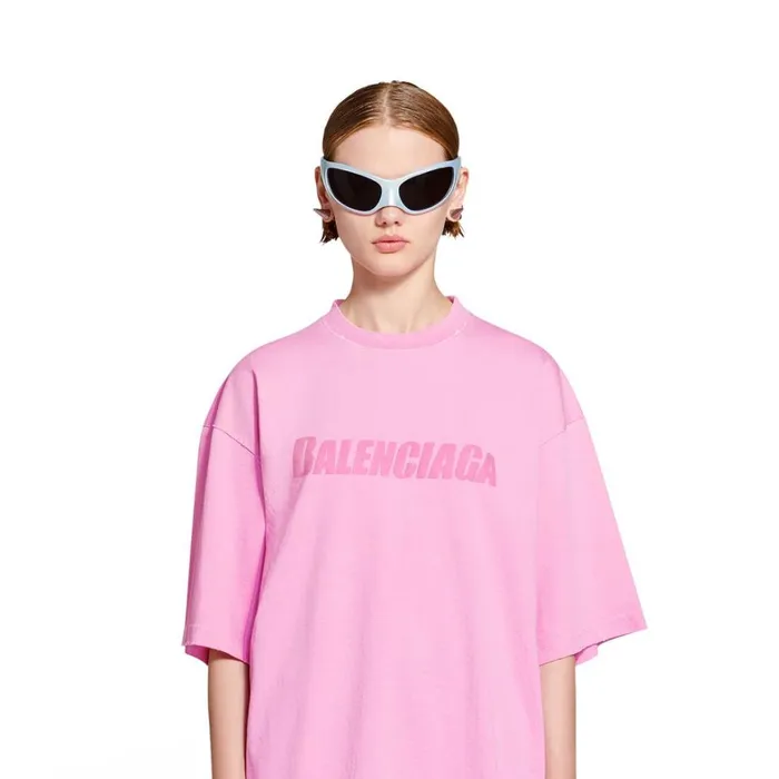 Women Tshirts Balenciaga Caps Tshirt Boxy Fit In Pink