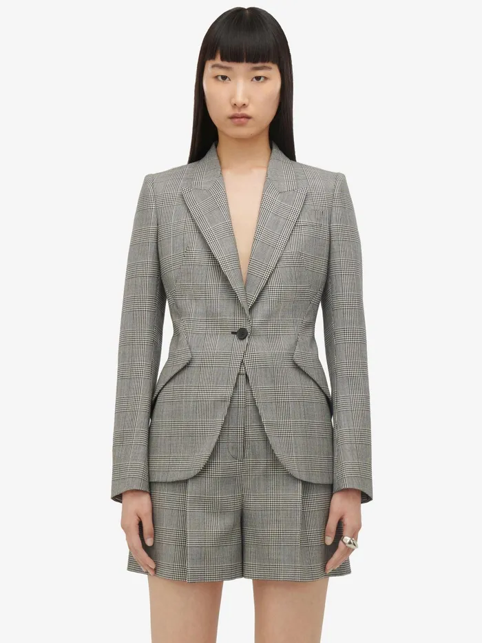 Women Tailoring Alexander McQueen Prince Of Wales Tailored Shorts Blackivory