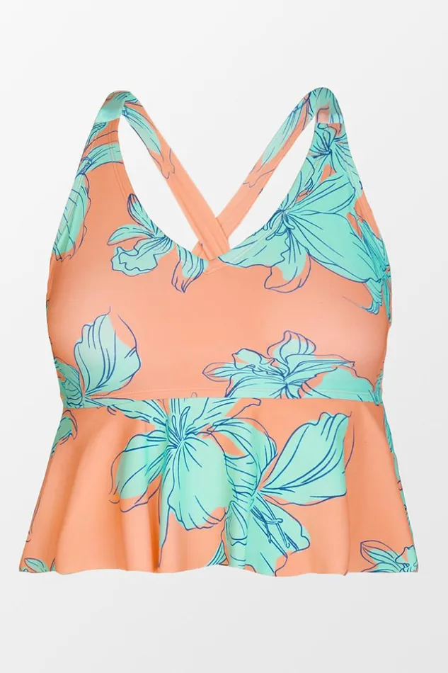 Women Tankini Cupshe Blooming Flowers Cropped Peplum Plus Size Tankini Multicolor