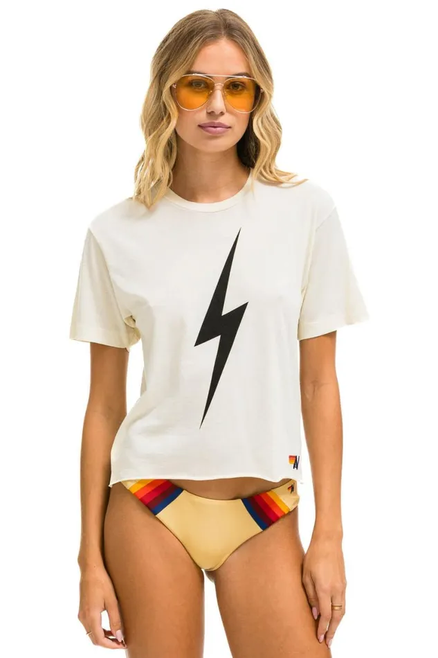 Women Tees Aviator Nation Bolt Boyfriend Tee 8211 Vintage White