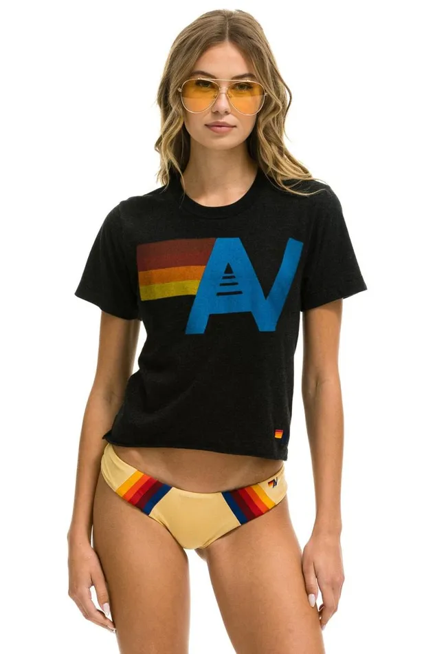 Women Tees Aviator Nation Logo Boyfriend Tee 8211 Black
