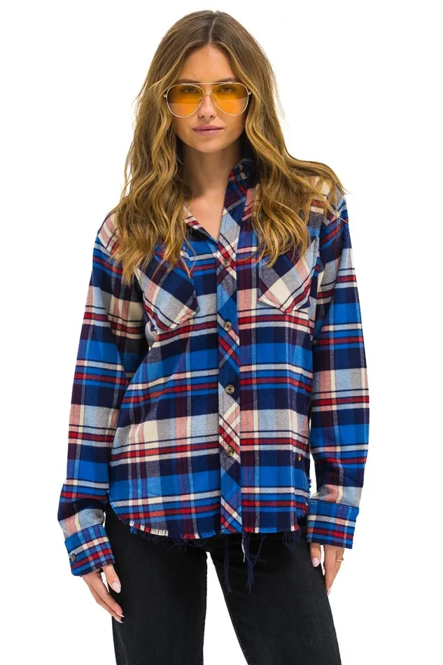 Women Tees Aviator Nation Plaid Flannel Light Weight Unisex Western Shirt 8211 Patriot Plaid Women Tees Aviator Nation Plaid Flannel Light Weight Unisex Western Shirt 8211 Patriot Plaid
