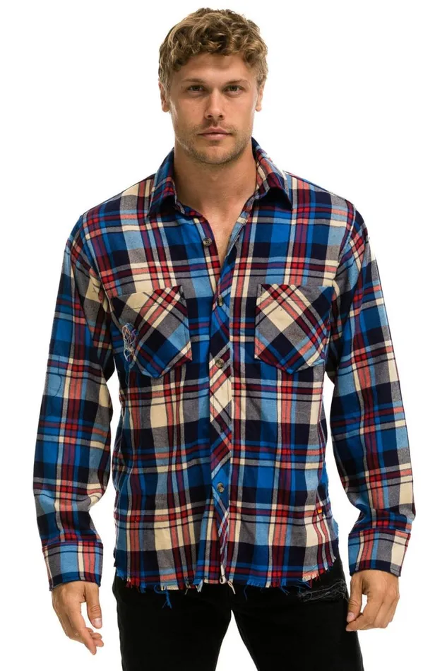 Women Tees Aviator Nation Plaid Flannel Light Weight Unisex Western Shirt 8211 Patriot Plaid