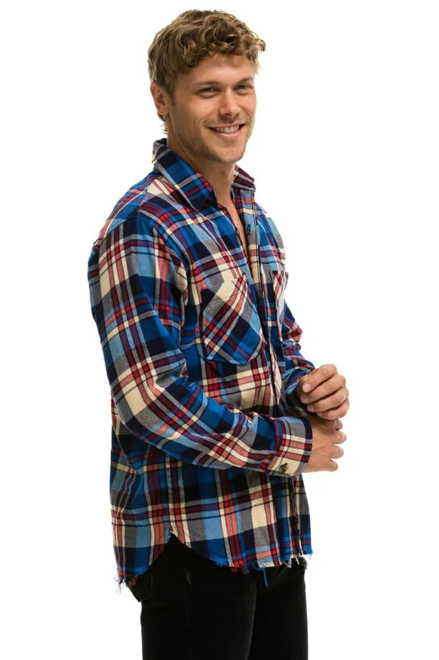 Women Tees Aviator Nation Plaid Flannel Light Weight Unisex Western Shirt 8211 Patriot Plaid