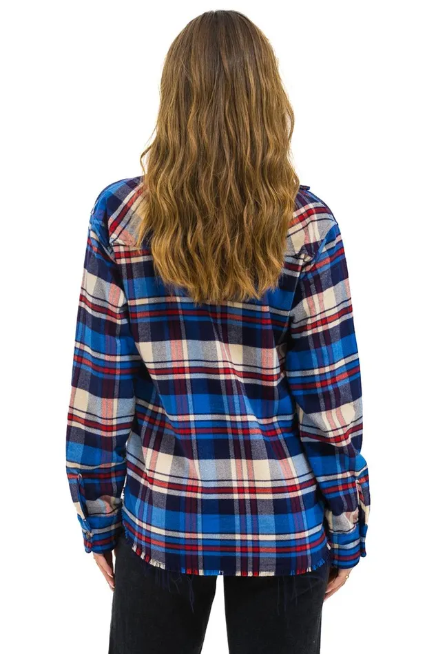 Women Tees Aviator Nation Plaid Flannel Light Weight Unisex Western Shirt 8211 Patriot Plaid