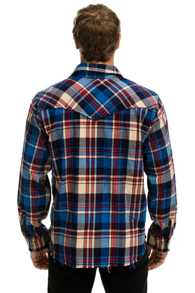 Women Tees Aviator Nation Plaid Flannel Light Weight Unisex Western Shirt 8211 Patriot Plaid