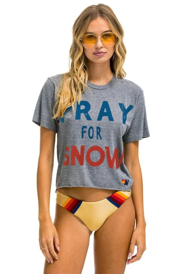 Women Tees Aviator Nation Pray For Snow Boyfriend Tee 8211 Heather Grey