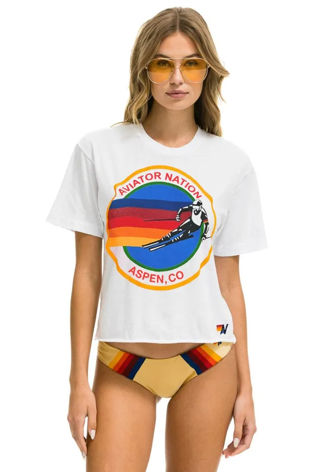 Women Tees Aviator Nation Signature Aspen Boyfriend Tee 8211 White
