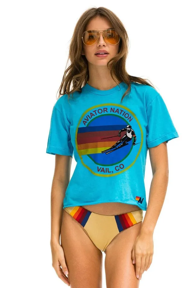 Women Tees Aviator Nation Signature Vail Boyfriend Tee 8211 Neon Blue