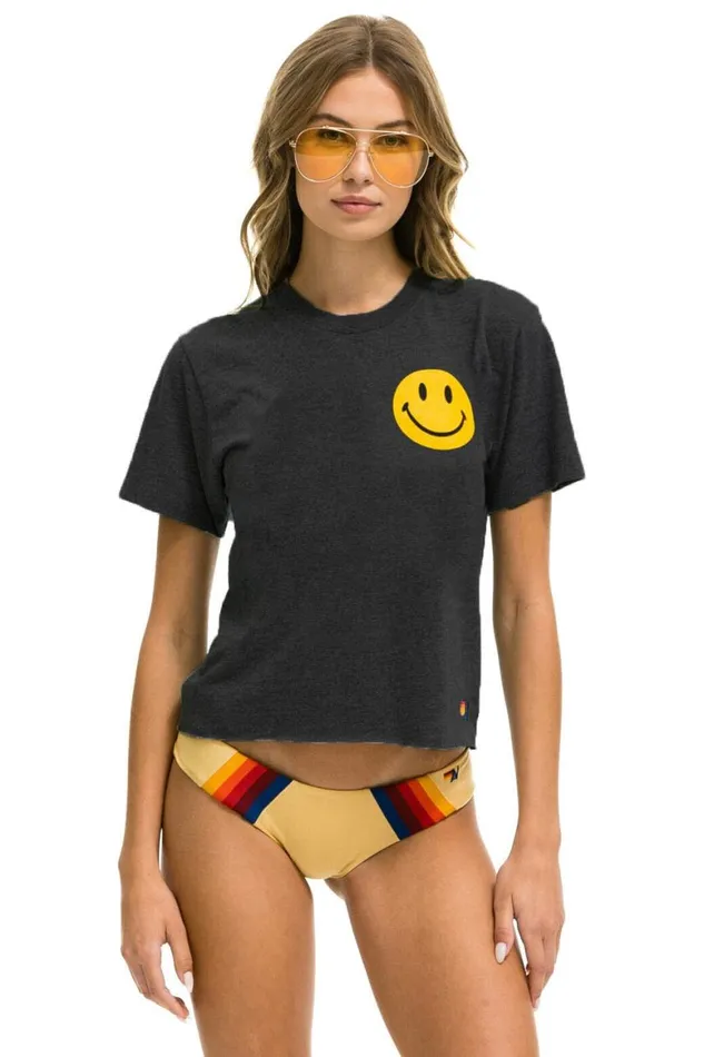 Women Tees Aviator Nation Smiley 2 Boyfriend Tee 8211 Charcoal