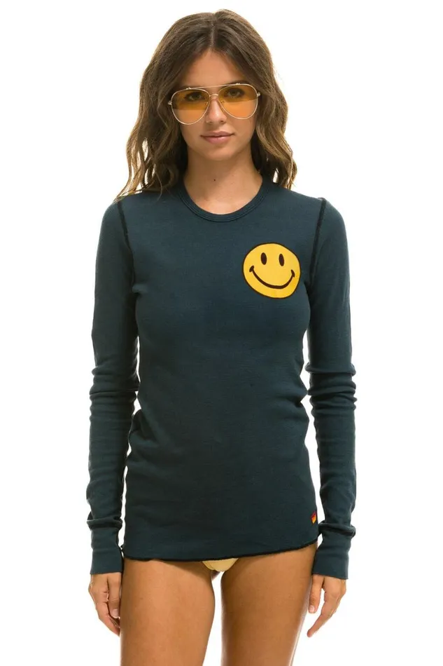 Women Tees Aviator Nation Smiley 2 Thermal 8211 Charcoal