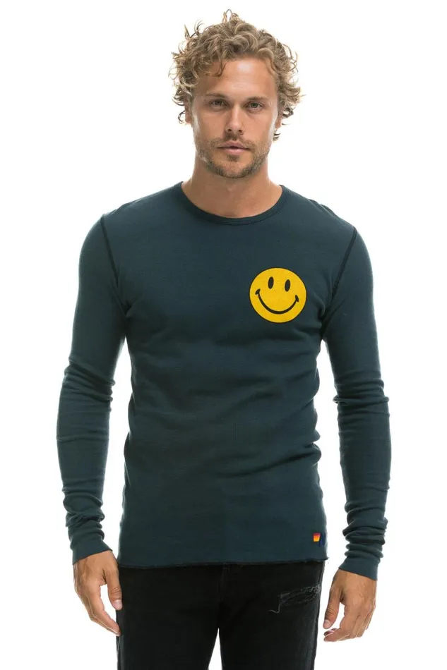Women Tees Aviator Nation Smiley 2 Thermal 8211 Charcoal