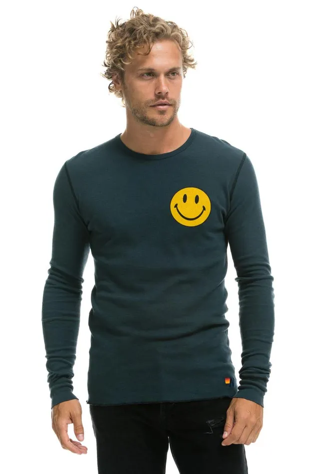 Women Tees Aviator Nation Smiley 2 Thermal 8211 Charcoal
