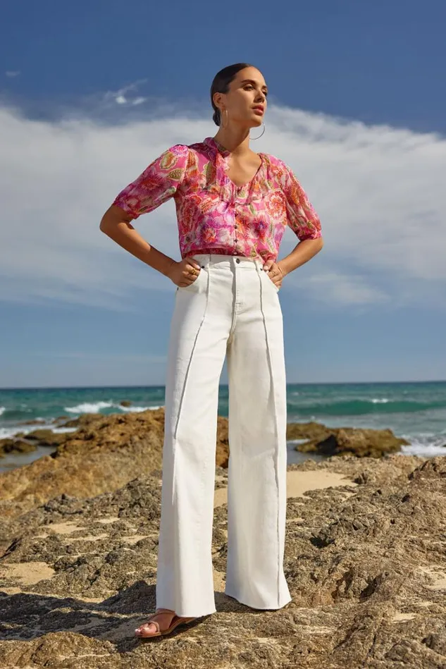 Women THE BRAIDED WIDE LEG JEAN White Johnny Was Bottoms Women THE BRAIDED WIDE LEG JEAN White Johnny Was Bottoms