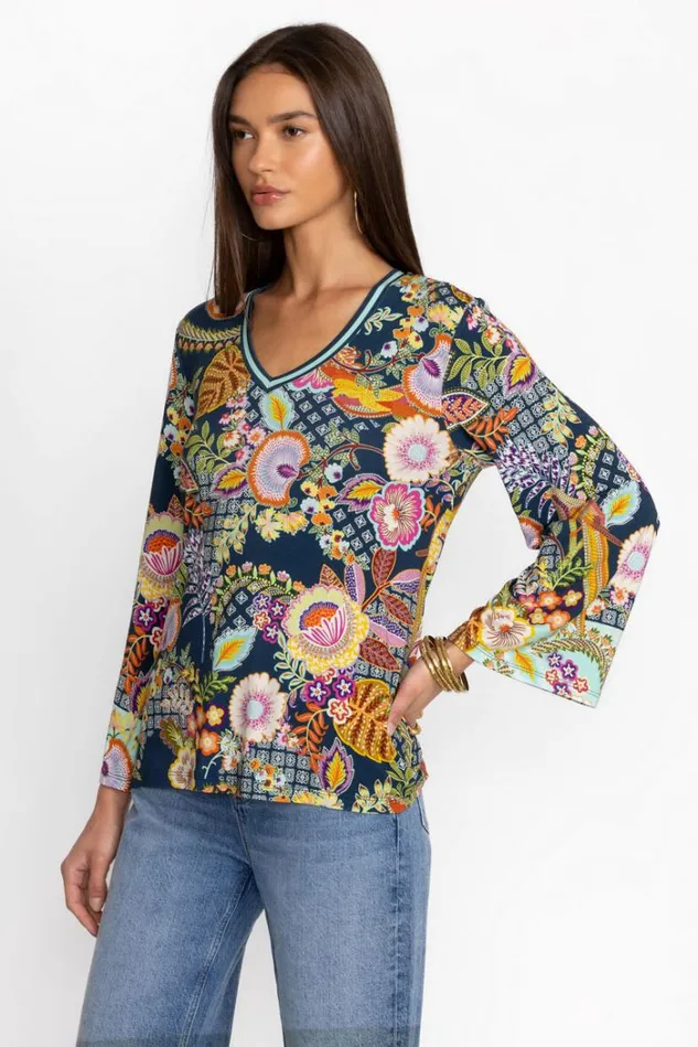 Women THE JANIE FAVORITE VNECK KIMONO SLEEVE TEE Wildbird Johnny Was Tops