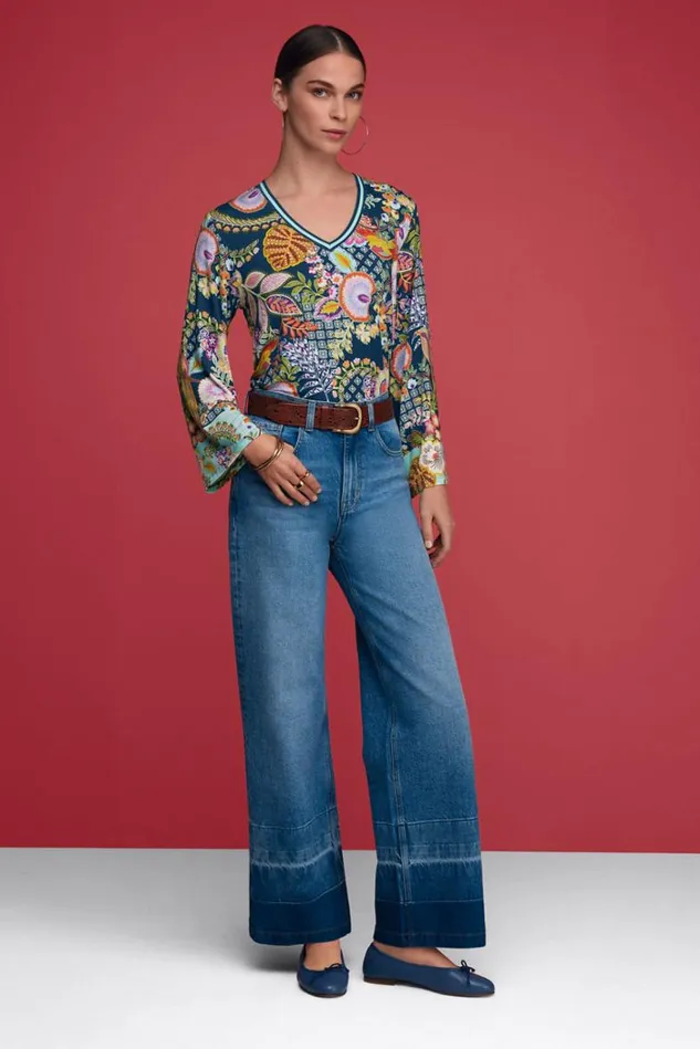 Women THE JANIE FAVORITE VNECK KIMONO SLEEVE TEE Wildbird Johnny Was Tops