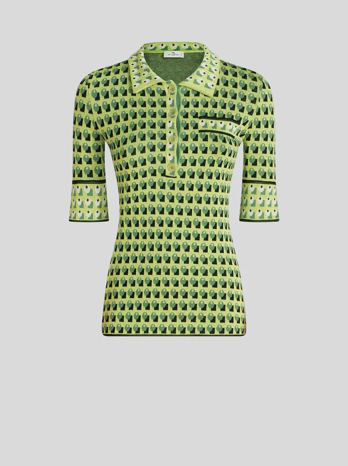 Women Tie Print Pattern Knitted Polo Shirt Etro Knitwear