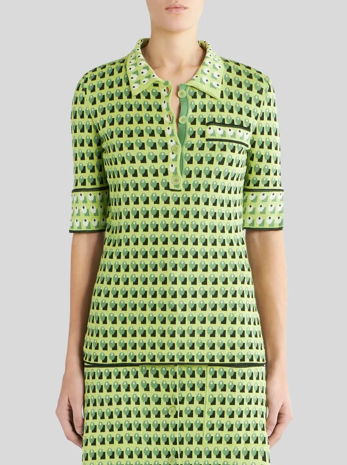 Women Tie Print Pattern Knitted Polo Shirt Etro Knitwear