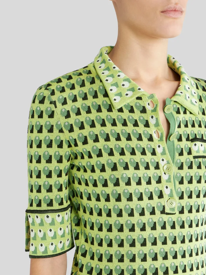 Women Tie Print Pattern Knitted Polo Shirt Etro Knitwear