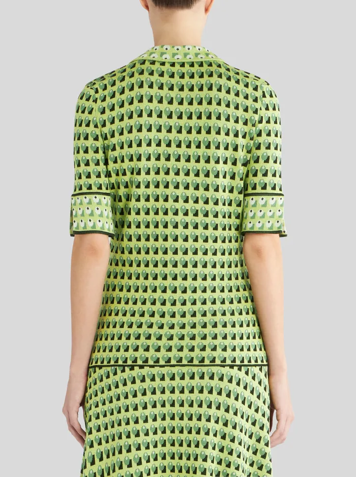 Women Tie Print Pattern Knitted Polo Shirt Etro Knitwear