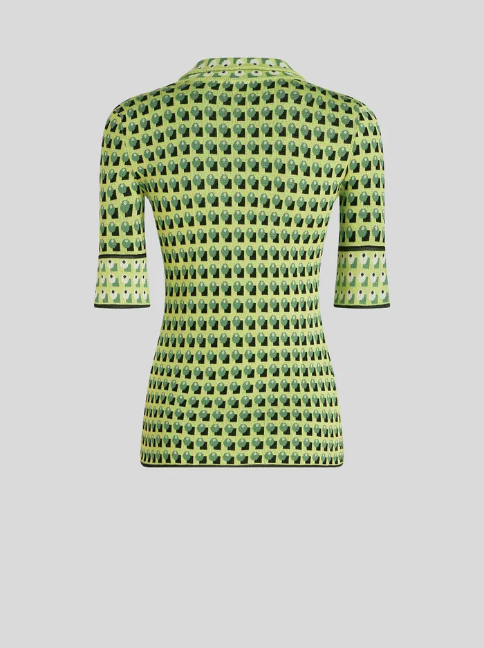 Women Tie Print Pattern Knitted Polo Shirt Etro Knitwear