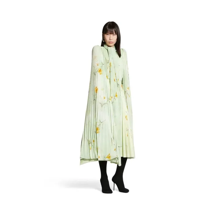 Women Tops and Shirts Balenciaga Lilies Scarf Pleated Blouse In Green