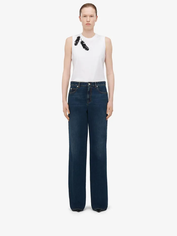 Women Tops And Shirts Alexander McQueen Feather Embroidery Tank Top Optical White