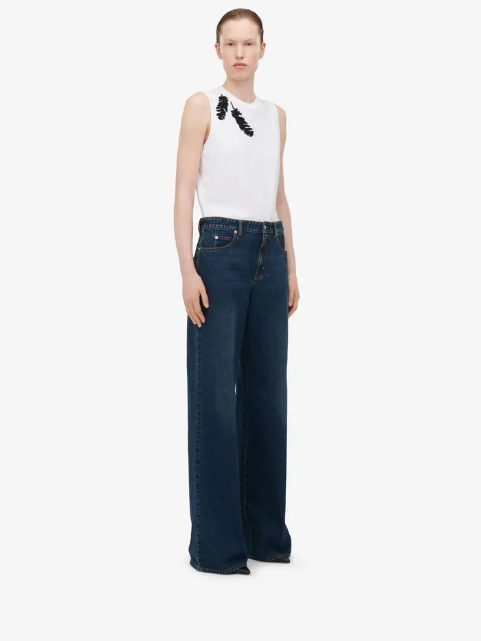 Women Tops And Shirts Alexander McQueen Feather Embroidery Tank Top Optical White