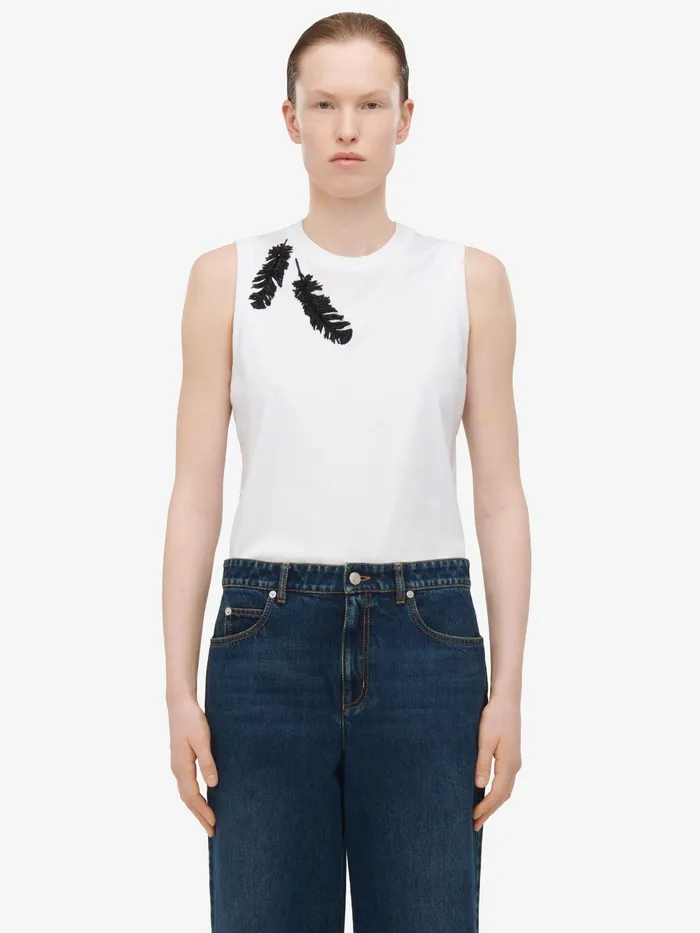 Women Tops And Shirts Alexander McQueen Feather Embroidery Tank Top Optical White
