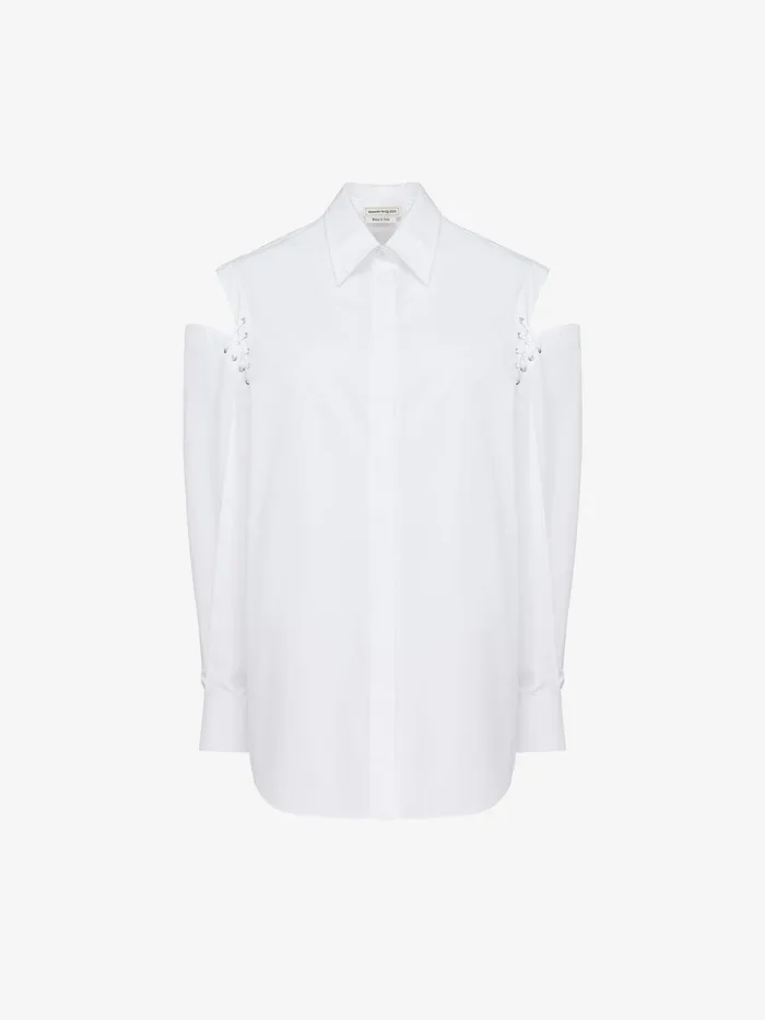 Women Tops And Shirts Alexander McQueen Lace Detail Slashed Cocoon Shirt Optic White Women Tops And Shirts Alexander McQueen Lace Detail Slashed Cocoon Shirt Optic White