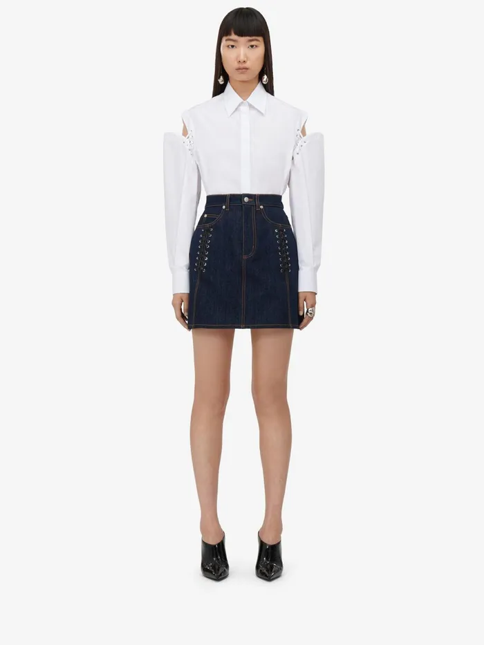Women Tops And Shirts Alexander McQueen Lace Detail Slashed Cocoon Shirt Optic White