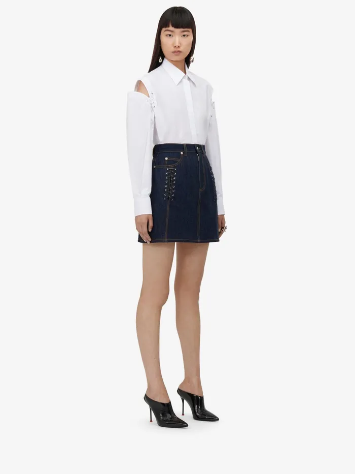 Women Tops And Shirts Alexander McQueen Lace Detail Slashed Cocoon Shirt Optic White