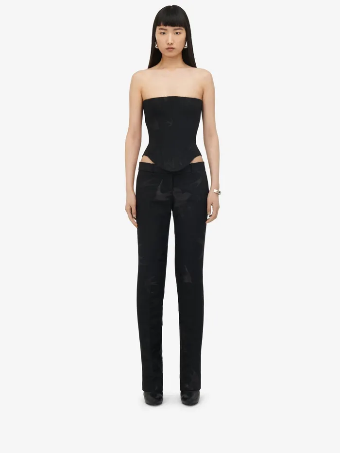 Women Tops And Shirts Alexander McQueen Swallow Jacquard Corset Black