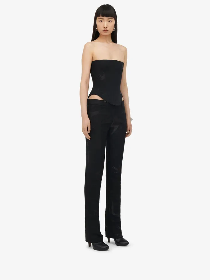 Women Tops And Shirts Alexander McQueen Swallow Jacquard Corset Black