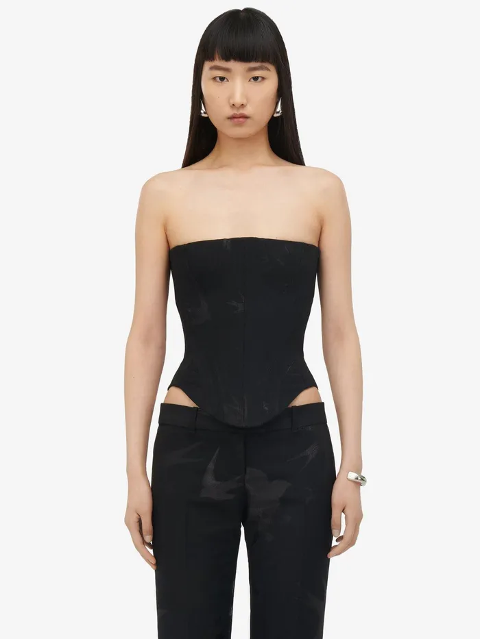 Women Tops And Shirts Alexander McQueen Swallow Jacquard Corset Black