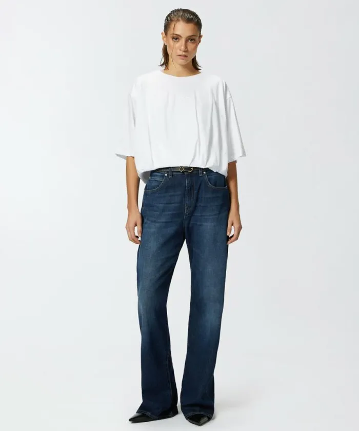 Women Topwear Pinko Cropped Jersey Tshirt With Embroidered Logo Bright White Women Topwear Pinko Cropped Jersey Tshirt With Embroidered Logo Bright White