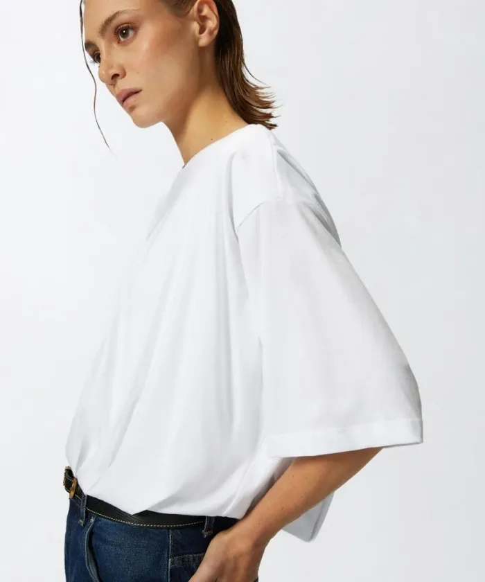 Women Topwear Pinko Cropped Jersey Tshirt With Embroidered Logo Bright White Women Topwear Pinko Cropped Jersey Tshirt With Embroidered Logo Bright White