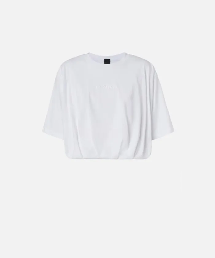 Women Topwear Pinko Cropped Jersey Tshirt With Embroidered Logo Bright White Women Topwear Pinko Cropped Jersey Tshirt With Embroidered Logo Bright White