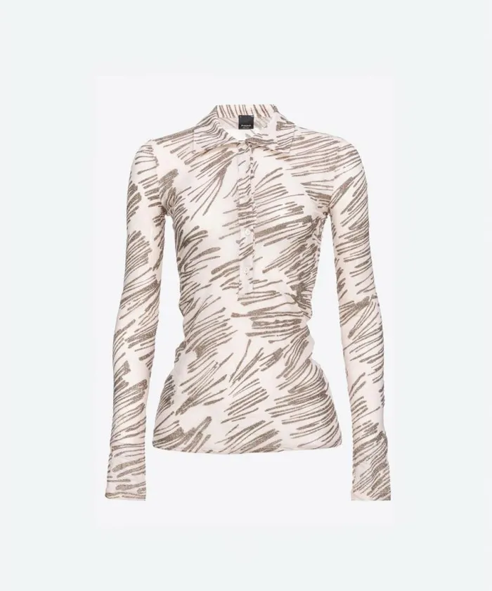 Women Topwear Pinko Glitter Print Longsleeved Polo Shirt Nudemulticoloured Women Topwear Pinko Glitter Print Longsleeved Polo Shirt Nudemulticoloured