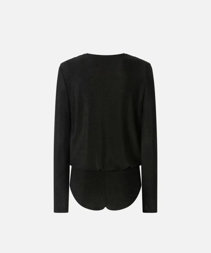 Women Topwear Pinko Metallic Lurex Knit Draped Bodysuit Blacklurex Black Women Topwear Pinko Metallic Lurex Knit Draped Bodysuit Blacklurex Black