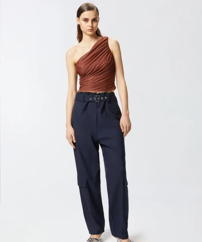 Women Topwear Pinko Oneshoulder Tulle Top Cinnamon Women Topwear Pinko Oneshoulder Tulle Top Cinnamon