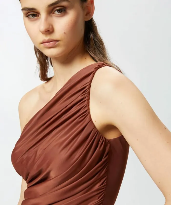 Women Topwear Pinko Oneshoulder Tulle Top Cinnamon Women Topwear Pinko Oneshoulder Tulle Top Cinnamon